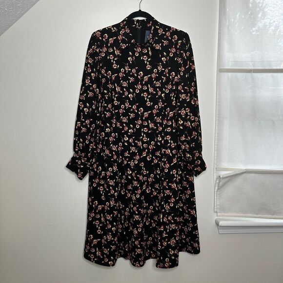 MODCLOTH Enjoy Every Moment Midi Dress Black Floral Long Sleeve Size 22 No Belt - Picture 5 of 12